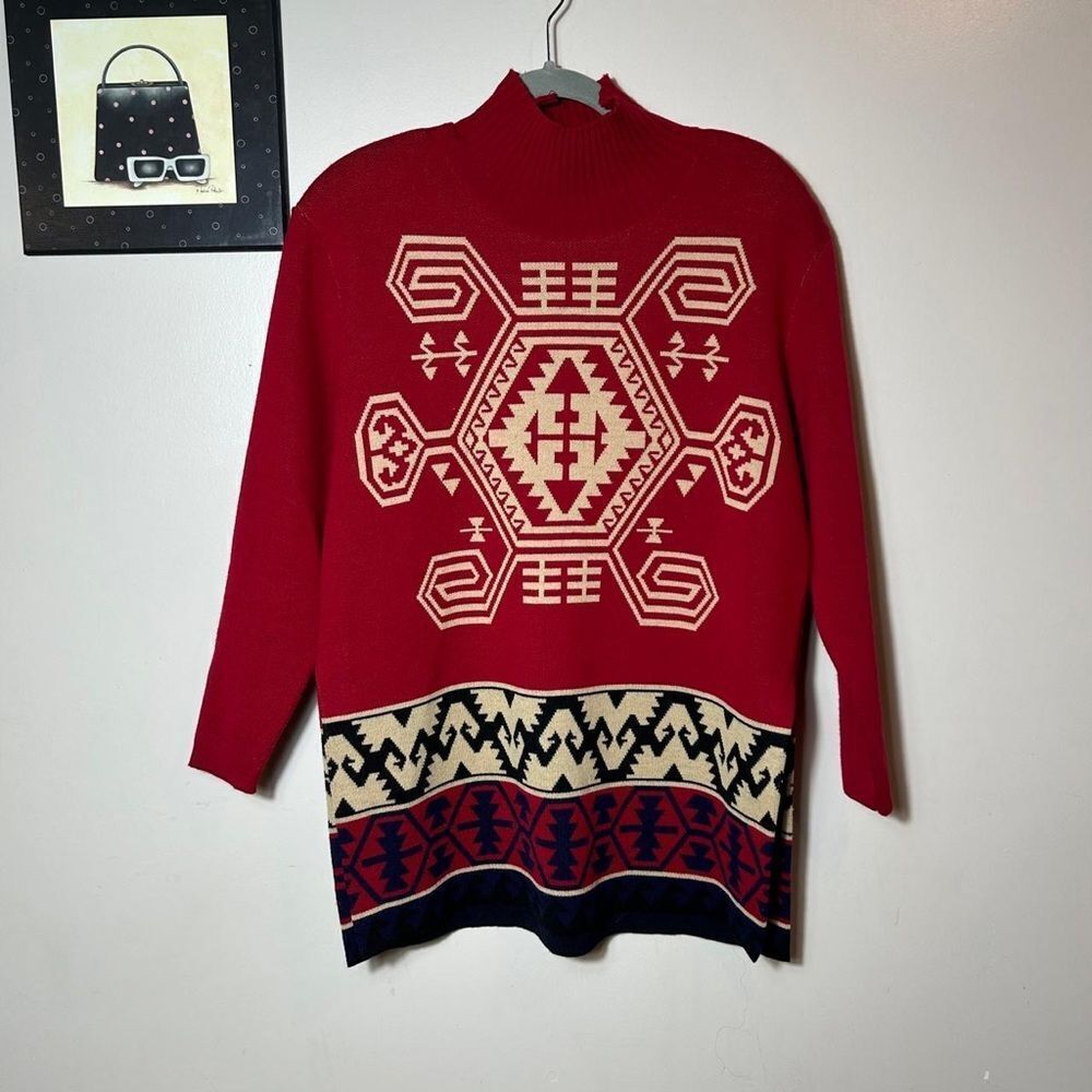 Andrea Jovine Red and Cream Wool Sweater